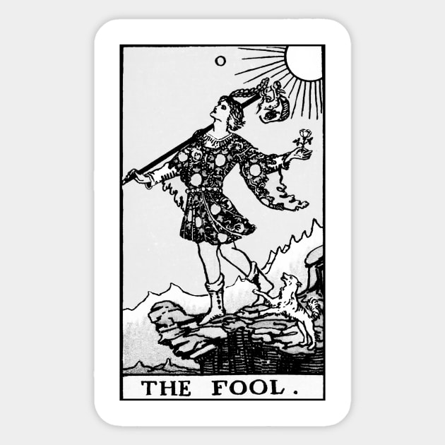 0. The Fool Tarot Card | Black and White Sticker by wildtribe